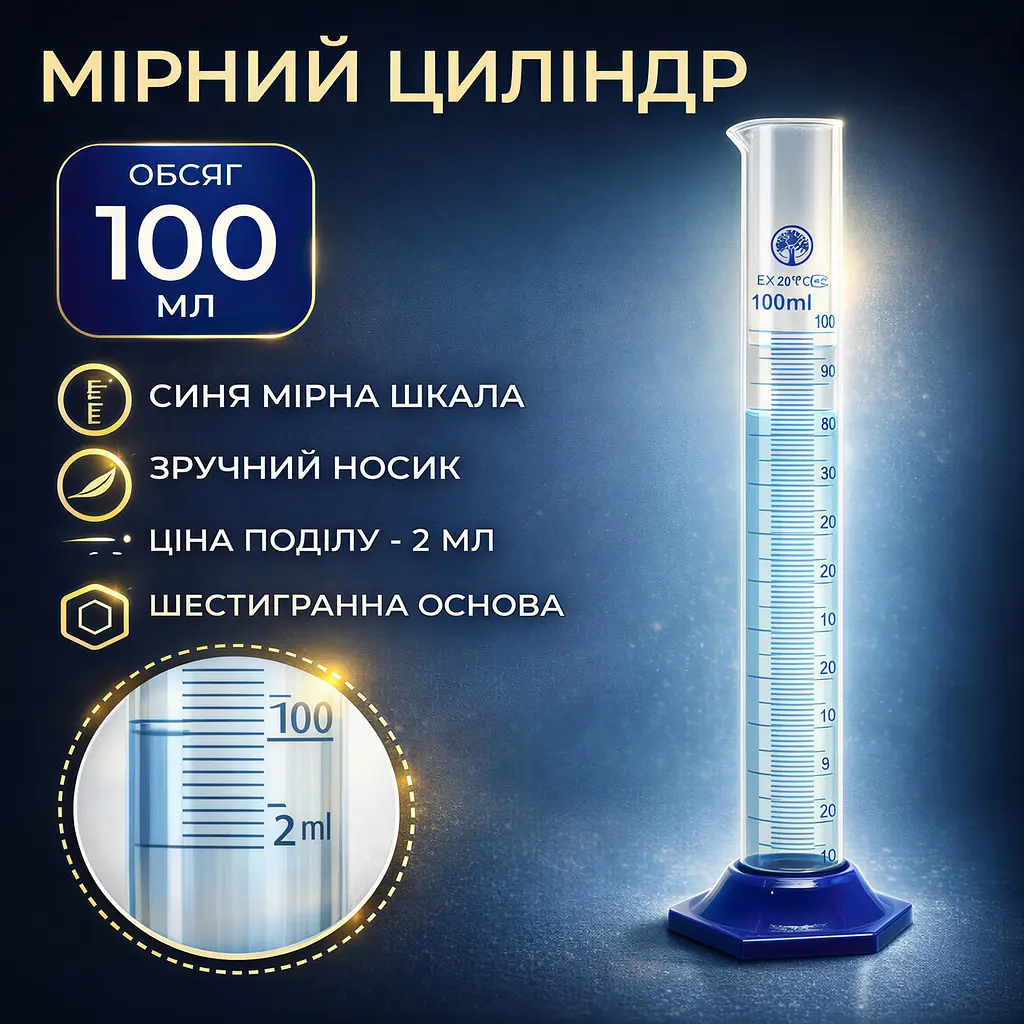 Циліндр вимірювальний скляний із носиком 100 мл - фото 2