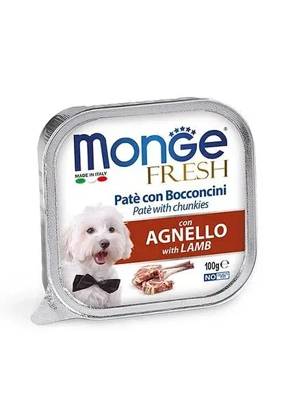 Вологий корм Monge Dog Wet Fresh Adult для дорослих собак, з ягням, 100 г