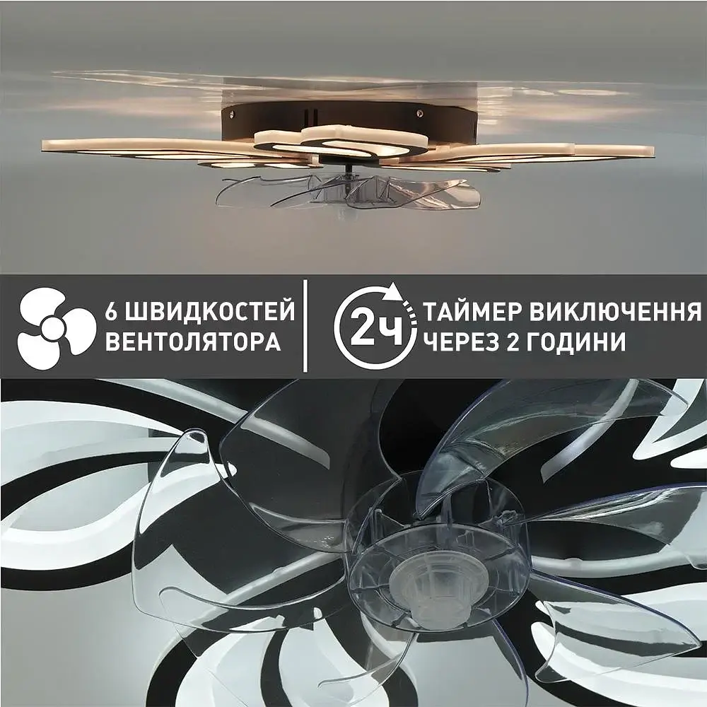 Смарт люстра з вентилятором керована світлодіодна FAN ASTRA 85 Вт + 18 Вт 680x120 мм Чорна ESLLSE - фото 6