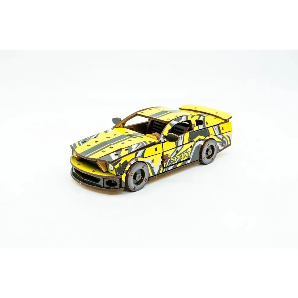 Деревянный 3D конструктор Muscle car GT Puz-00638, 162 детали, желтый - фото 6