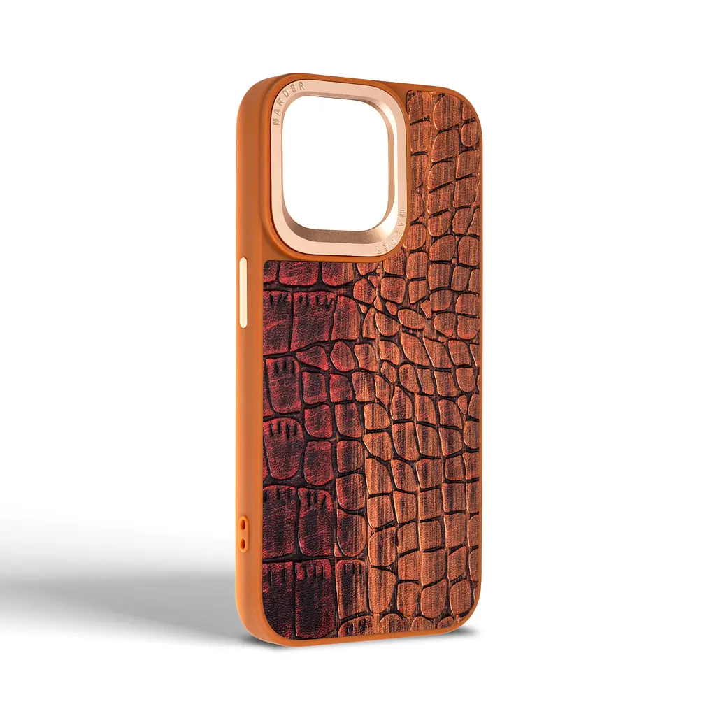 Кожаный чехол для Apple iPhone 14 Pro Max, Harder Glamorous Croco, коричневый, термополіуретан ТПУ + экокожа с имитацией кожи крокодила, панель, защита корпуса, противоударный, микрофибра, рамка вокру камеры, защита всего корпуса, (ARM76776) - фото 2