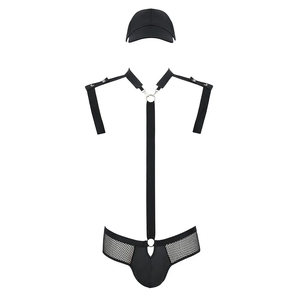 Комплект еротичної чоловічої білизни Passion 038 JOHN XXL/XXXL Black, боді, кепка - фото 3