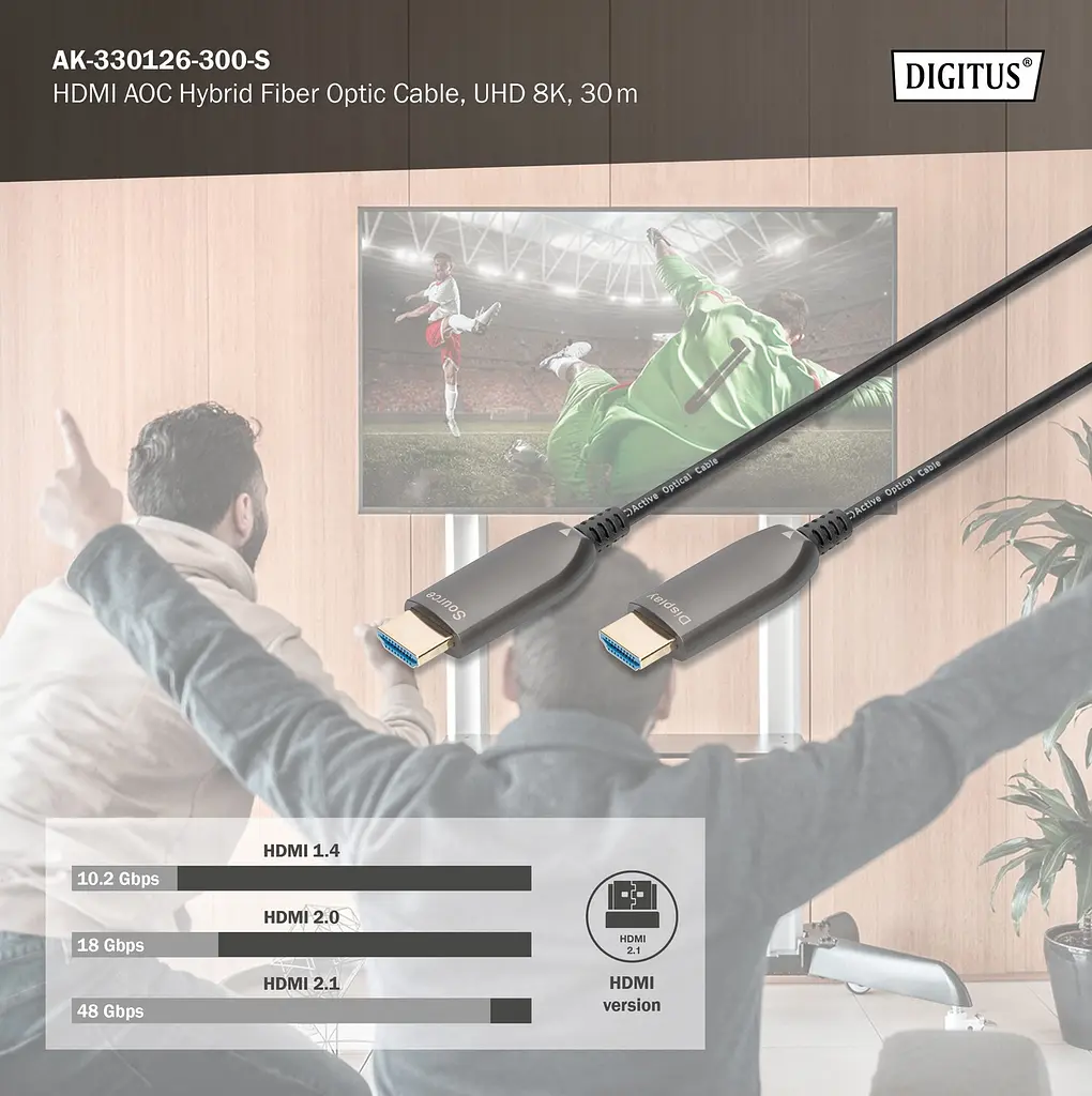 Кабель Digitus HDMI UHD 8K, AOC hybrid-fiber, AM/M, 30м, чорний - фото 6