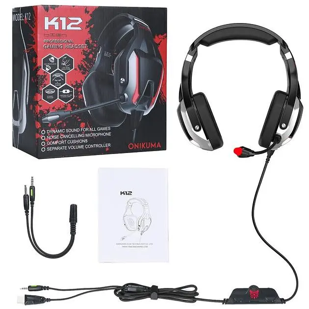 Дротова ігрова гарнітура Onikuma Gaming with LED K12, USB, 3.5mm, 2.2m, black-red - фото 6