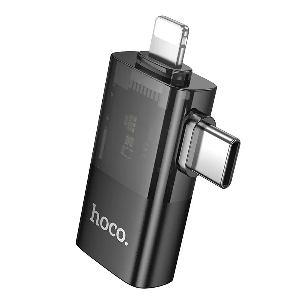 Адаптер переходник Hoco UA36E 2в1 Lightning/ Type-C to USB черный - фото 4