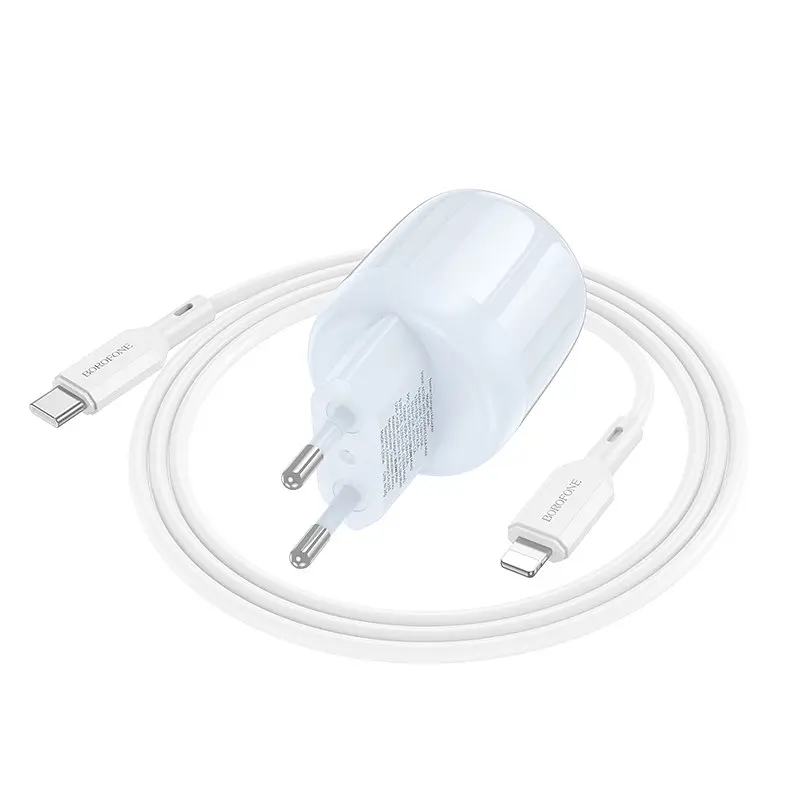 МЗП Borofone BA94A Lustrous PD30W+QC3.0 (1USB-A/1C) + кабель Type-C to Lightning Blue - фото 2