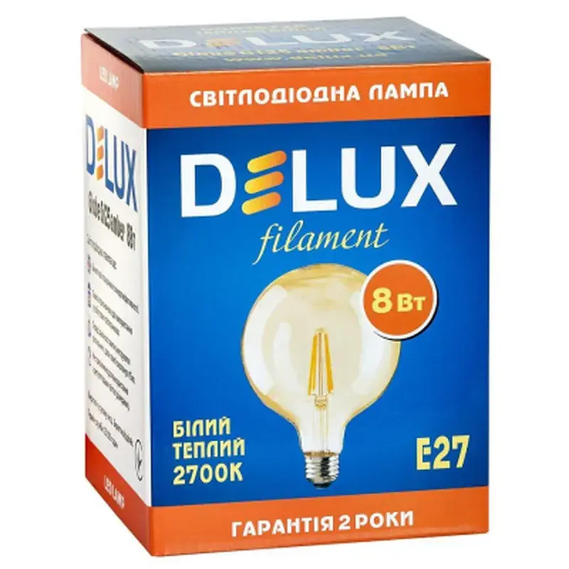 Лампочка Delux Globe G125 8Вт E27 2700К amber filament (90016726) - фото 2