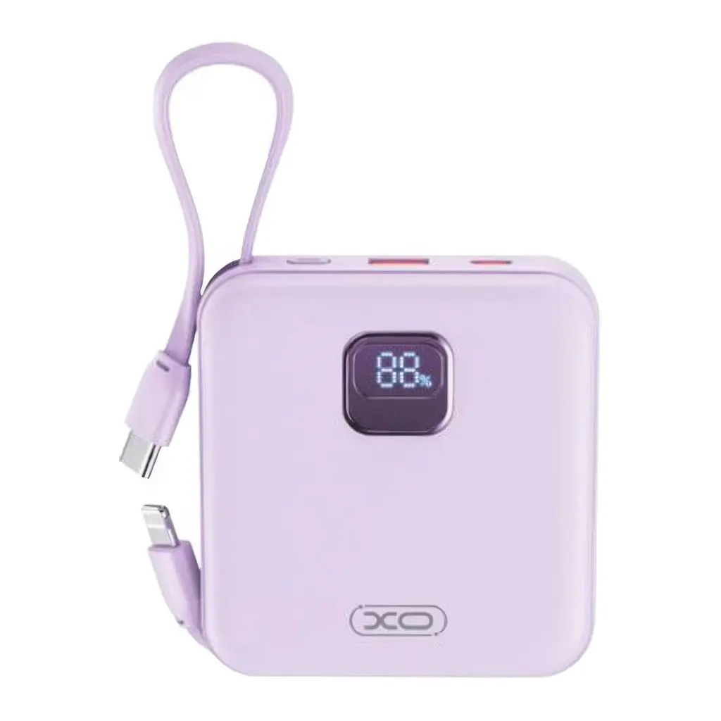 Повербанк маленький фіолетовий портативний зарядний пристрій powerbank XO PR235 22.5W 10000 mAh