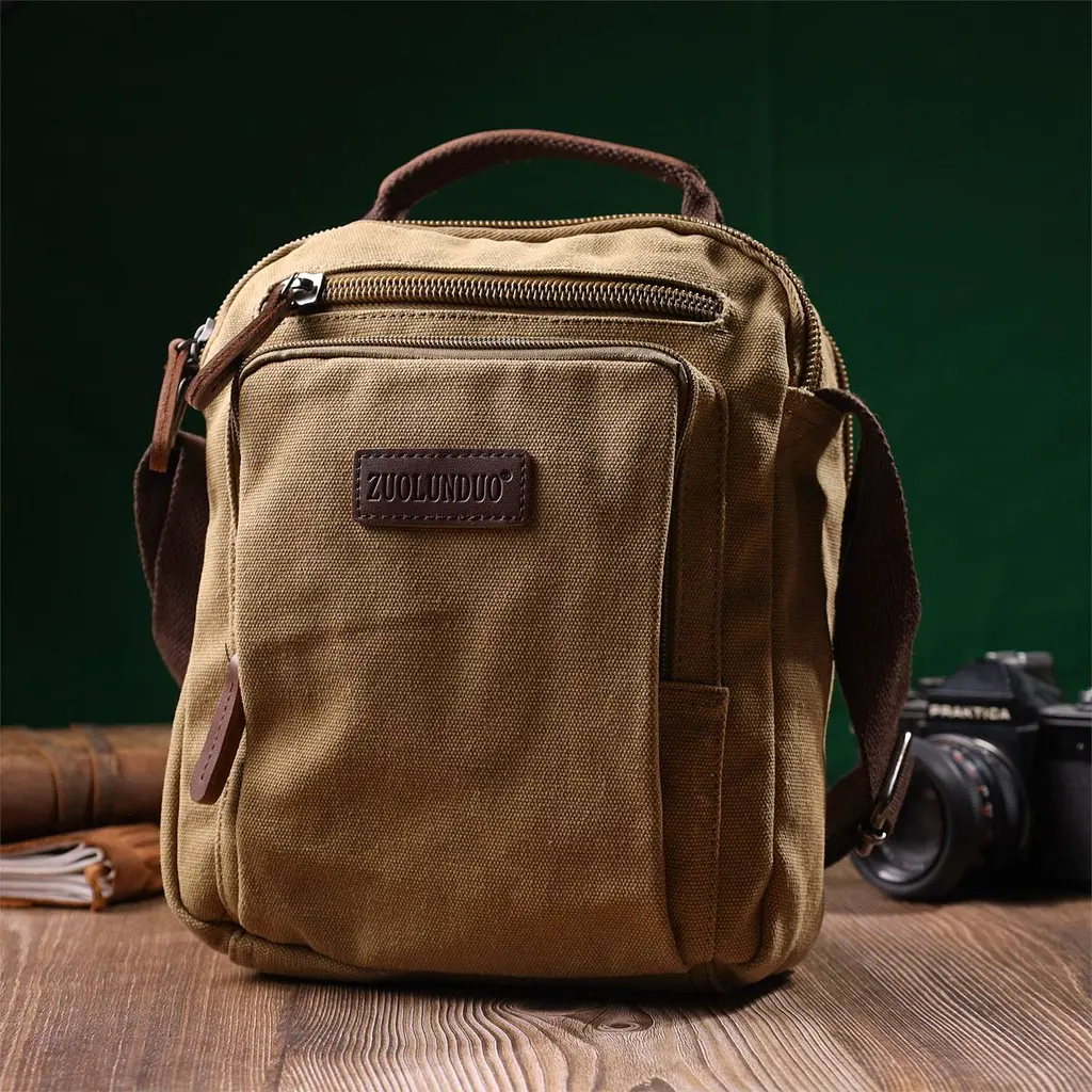 Вертикальна сумка для чоловіків із текстилю Vintage 22239 пісочний - фото 7