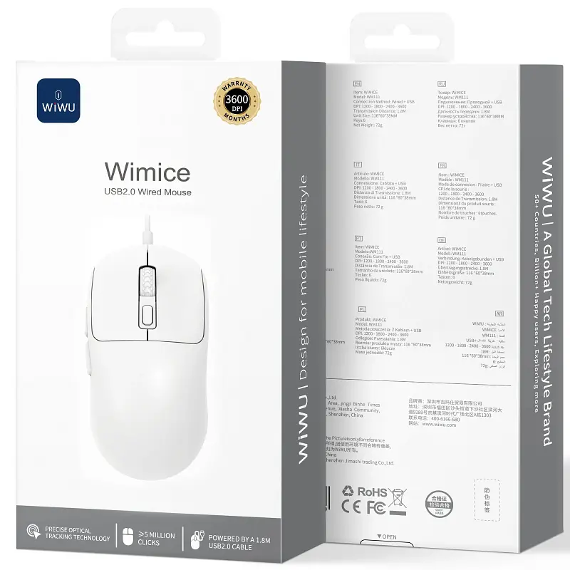 Миша дротова WIWU WM111 Wired Mouse White - фото 2