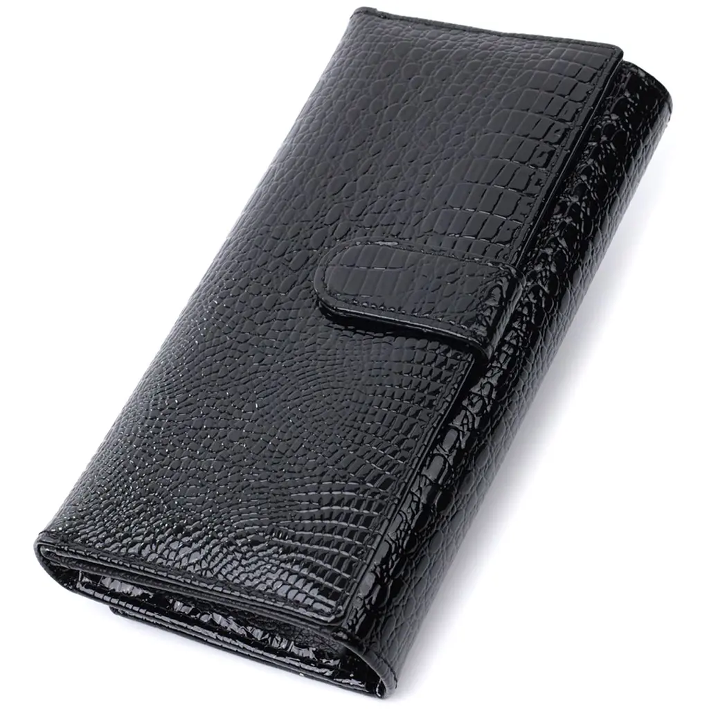 Лакований шкіряний гаманець з блоком для кредитних карток ST Leather 22683 чорний - фото 6