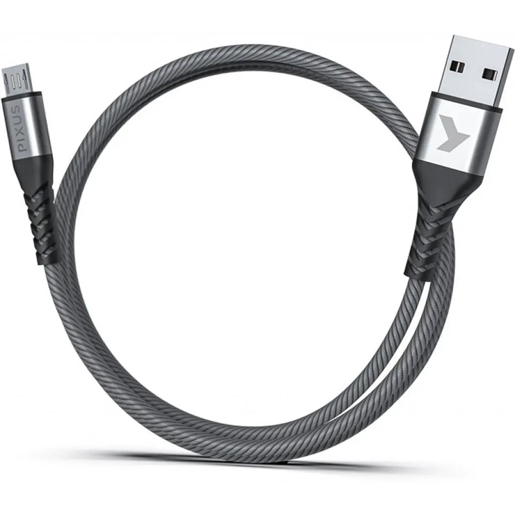 Дата кабель USB 2.0 AM to Micro 5P 1.0m Flex Gray Pixus (4897058531145) - фото 2