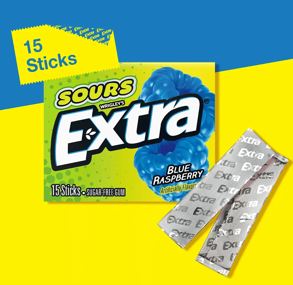 Жувальна гумка Extra Sours Blue Raspberry Sugar Free Chewing Gum 15 стіків - фото 2