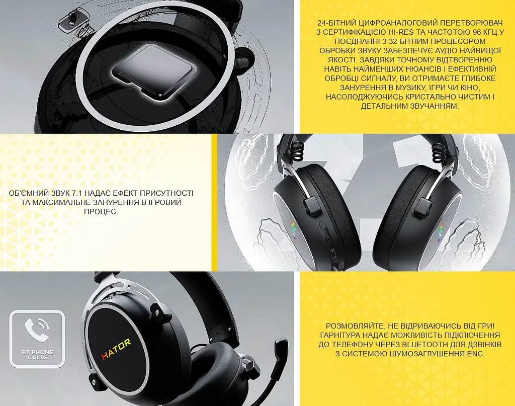 Ігрові навушники з мікрофоном HATOR ESH-50 HYPERGANG 3 SyncHUB USB 7.1 Hi-Res Black - фото 9