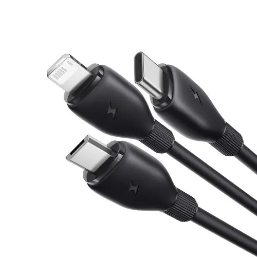 USB кабель Baseus Ultra-Fast 3in1 Fast Charging Cable USB для M+L+C 3.5A 0.8m чорний - фото 4
