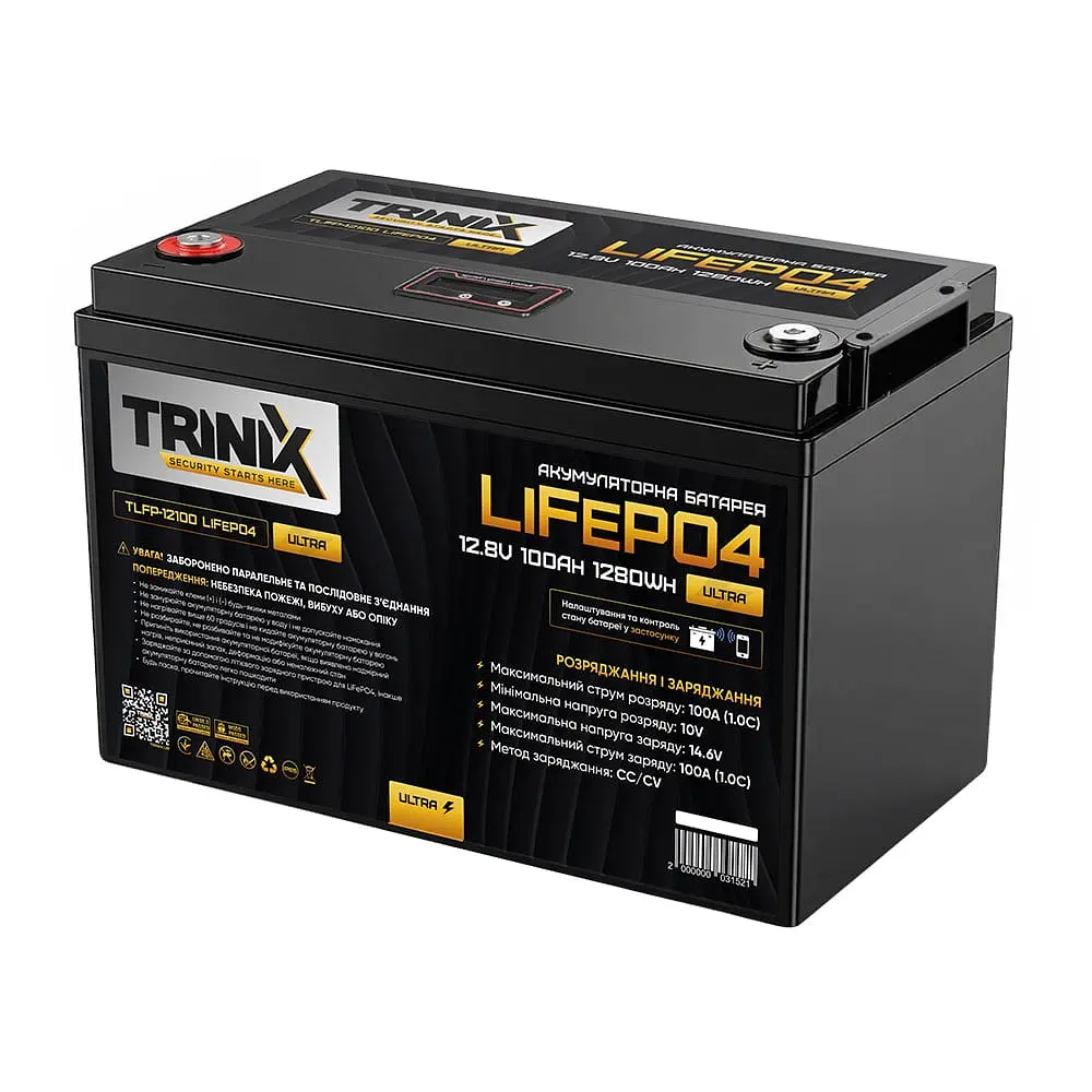Акумуляторна батарея літій-залізо-фосфатна 12.8В 100А*год Trinix TLFP-12100 Ultra LiFePO4 з Bluetooth (Black) (44-00085)