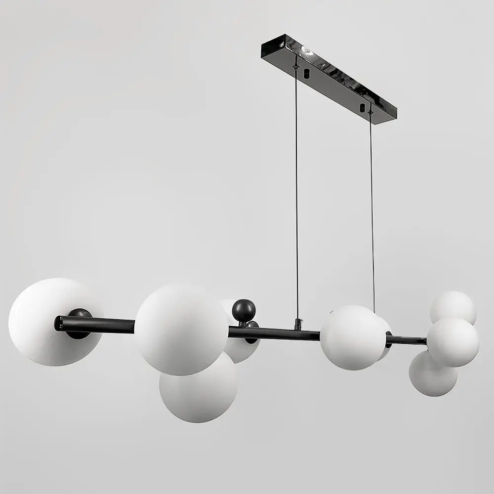 Удлиненная люстра с 9 белыми плафонами длиной 115 см | Ст. MJ 295L/9L BK+WT | Line F - фото 5