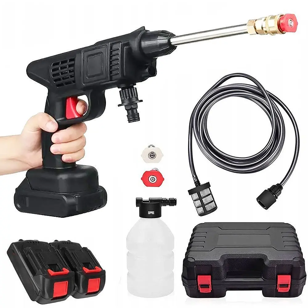 Аккумуляторная мойка высокого давления Cleaning Gun 48V 1000W Черная универсальная портативная беспроводная автомойка ручной пистолет для мойки авто сада окон фасада кондиционеров комплект с кейсом фильтром аккумулятором шлангом насадками распылителями - фото 3