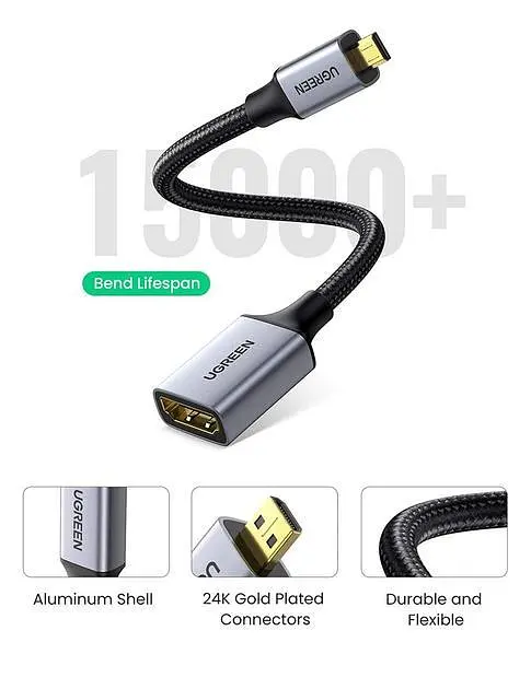 Кабель Ugreen Micro HDMI штекер to HDMI 2.0 роз'єм 4K 60Hz 3D нейлонова обплетення 25CM Gray (HD149) - фото 2