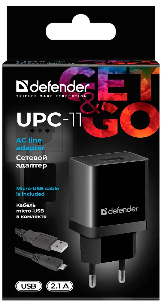 Сітчасте зарядне пристрій Defender UPC-11 1xUSB, 5V/2.1А + micro-USB (83556) - фото 3