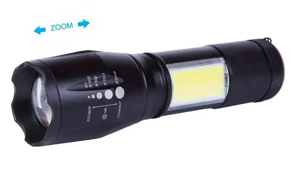 Карманный ручной аккумуляторный фонарь WD RB-234 с зумом T6+COB 18650 Micro-USB zoom Черный - фото 9