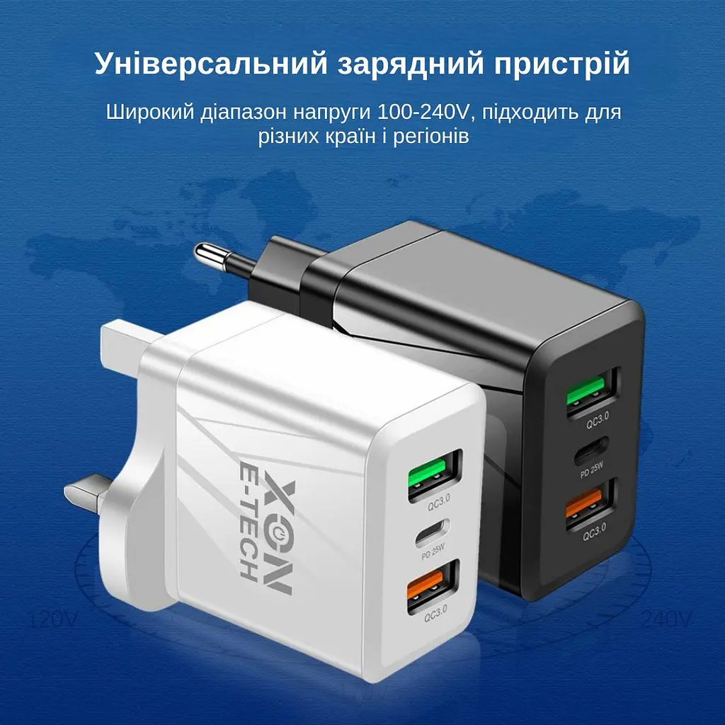 Зарядний пристрій XON PowerCharge 45W (PD25) USB Type-C  (PCWA045025A2С1B 6075) Чорний - фото 3