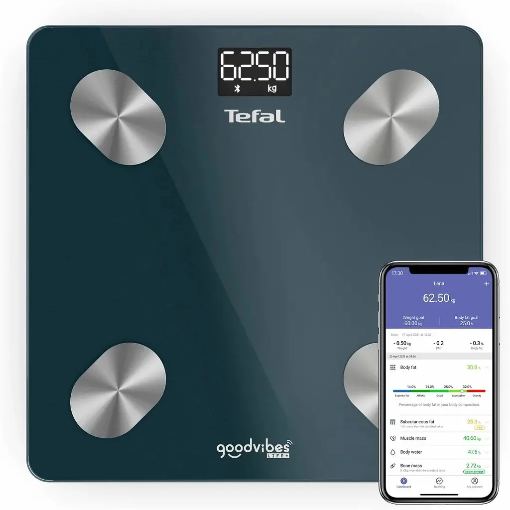 Ваги підлогові Tefal Goodvibes Life Bluetooth 180 кг AAAx3 в комплекті скло чорні - фото 2