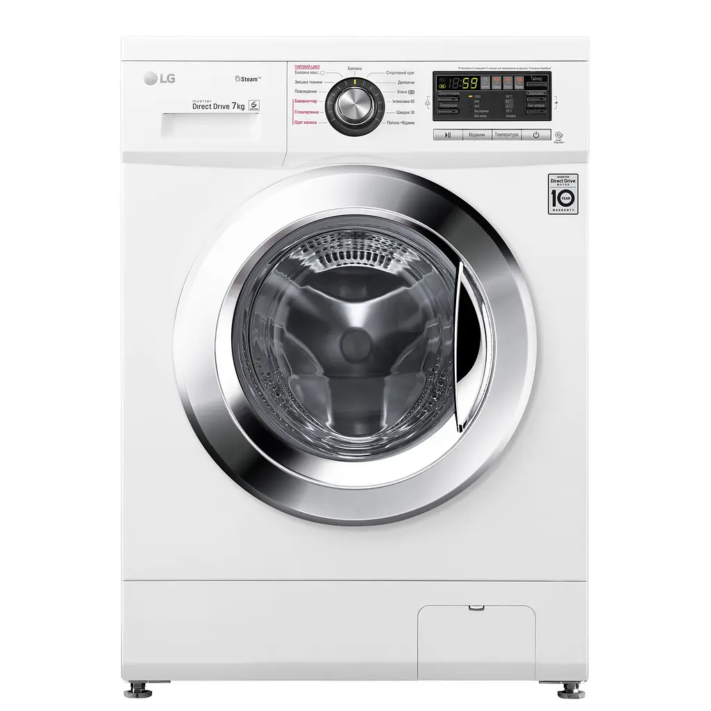 Пральна машина LG з фронтальним завантаженням F1296HDS3, 7кг, 1200, A+++, Пар, глибина 44см, Дисплей, Інвертор, Білий (F1296HDS3) - фото 3