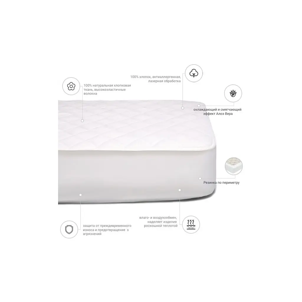 Наматрацник MirSon 952 Natural Line Стандарт Eco Aloe Vera 150x200 см (2200000838087) - фото 3