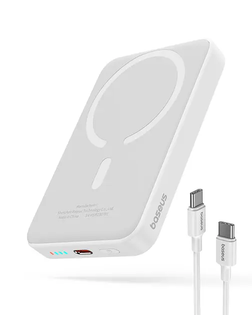 Портативне бездротове ЗУ - зовнішній акумулятор Baseus Magnetic Mini 20W 10000 mAh (PPCX070002) білий - фото 2