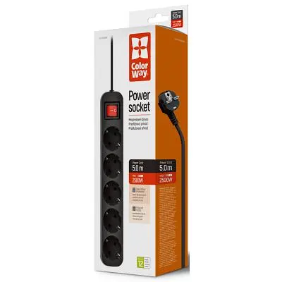Мережевий фільтр живлення ColorWay (CW-PSEA55BK), 5 розеток/ 5M black (CW-PSEA55BK) - фото 7
