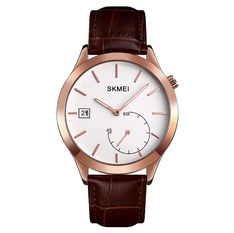 Мужские кварцевые часы Skmei 1581 Prestige коричневые с розовым - фото 2