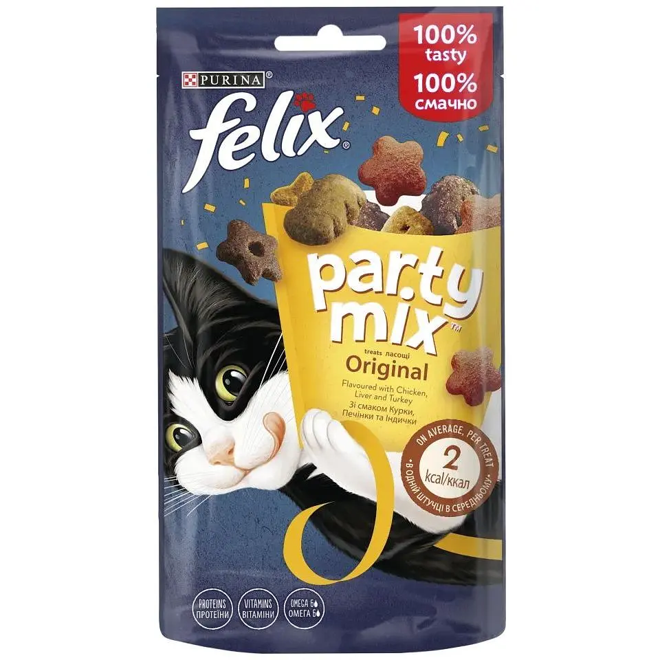 Ласощі для котів Purina Felix Party Mix Ориджинал Мікс з куркою, печінкою та індичкою 60 г (7613287631459)