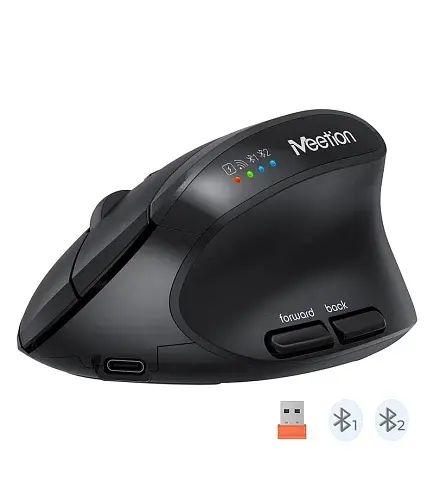 Бездротова вертикальна миша Meetion BTM008 з Bluetooth і 2.4G, ергономіка 57°, акумулятор до 400 годин Black - фото 5