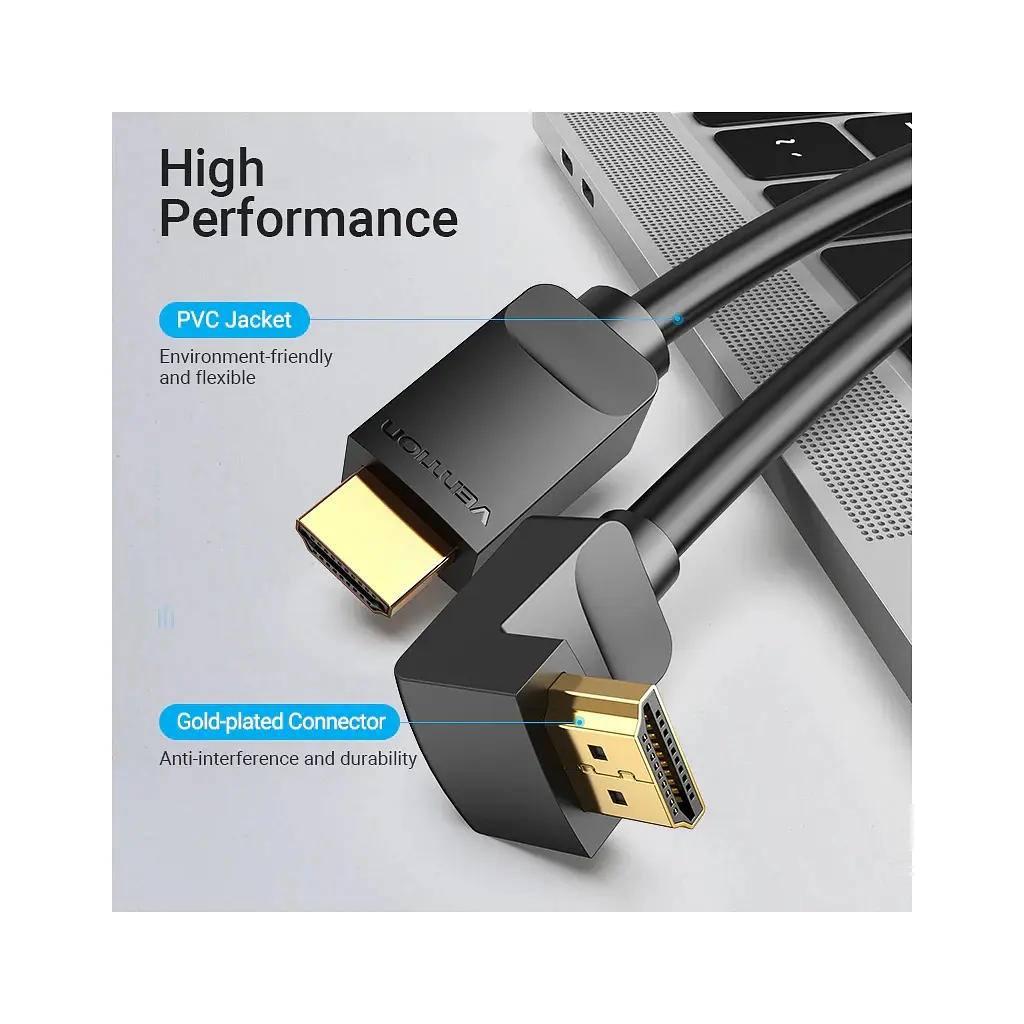 Кабель мультимедійний HDMI M to HDMI M 3.0m 4K60Hz 90° corner black Vention (AAQBI) - фото 9
