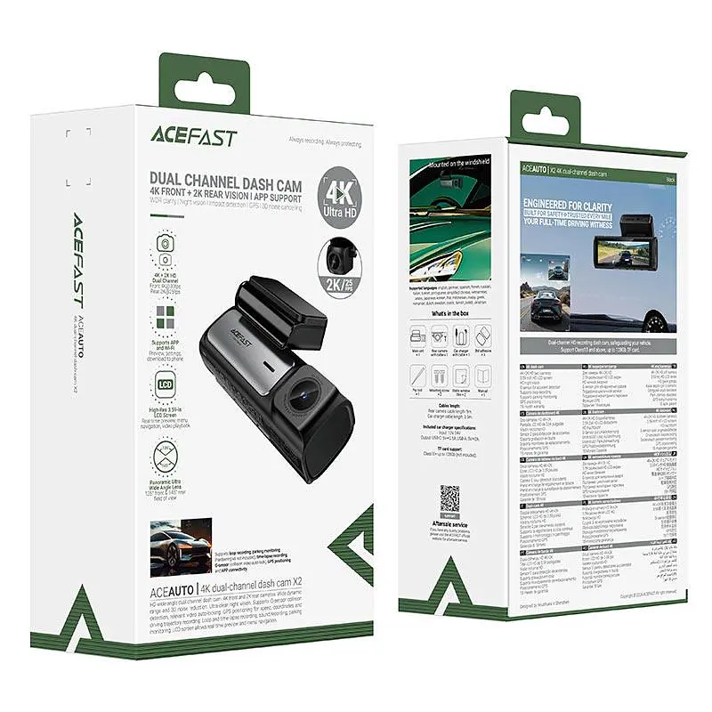 Відеореєстратор ACEFAST 4K dual-channel dash cam X2 3.59", 4k/30fps, Wi-Fi, GPS - фото 2