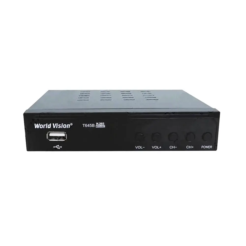 TV-тюнер зовнішній автономний World Vision T645B, чорний, H.265, AC3, DolbyDigital, DVB-T2/T/C, FM-тюнер, IPTV, DLNA, Stalker, 7