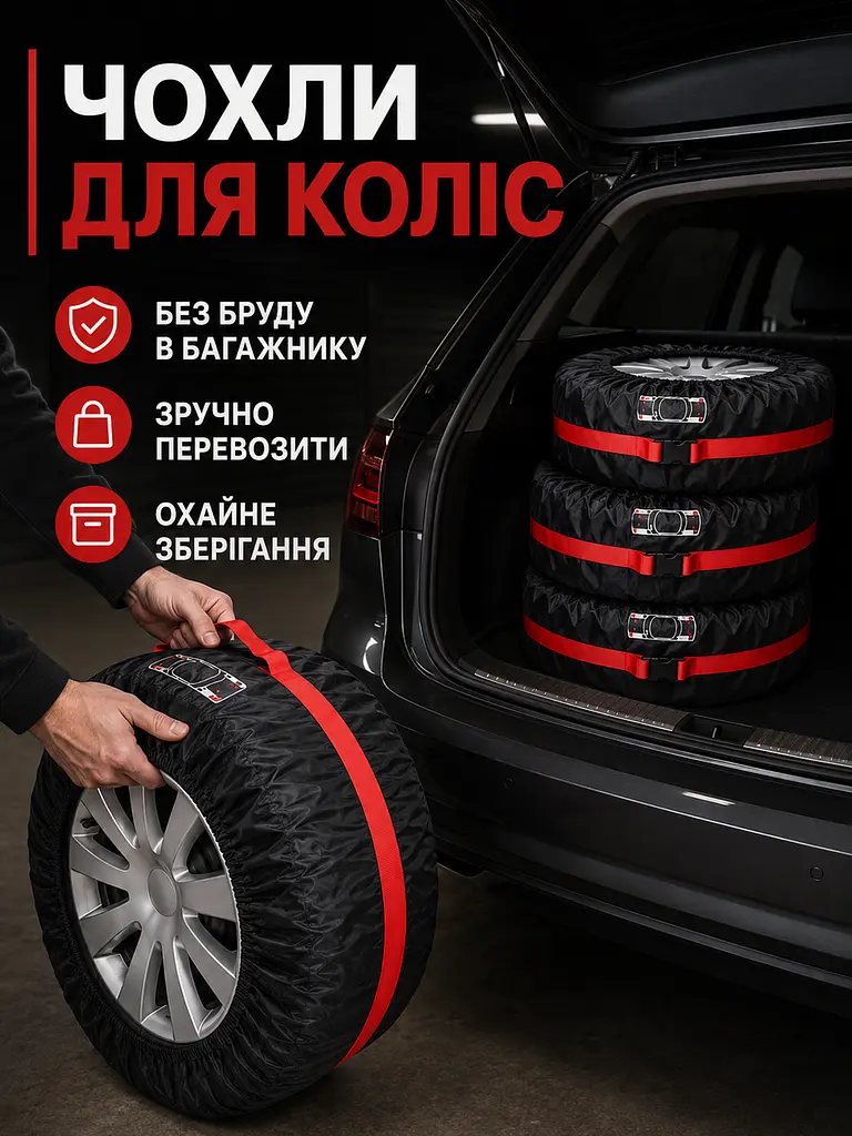 Набір чохлів для зберігання та перевезення коліс чорний розмір L R17–R20 80 см, 4 штуки (49676286) - фото 2