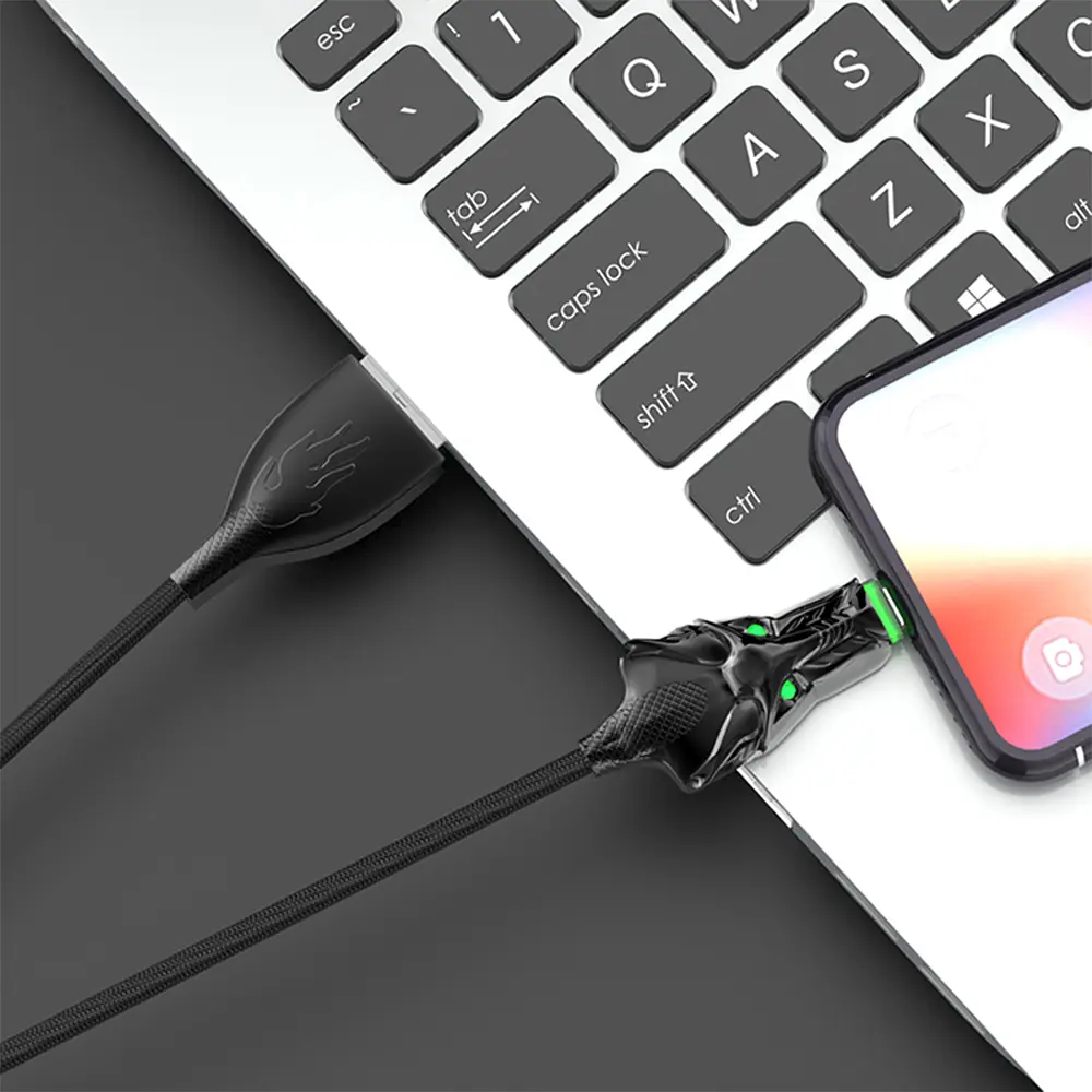 Кабель Aspor A197 Dragon Nylon LED USB – Type-C (2.4A/1м)- чорний - фото 2