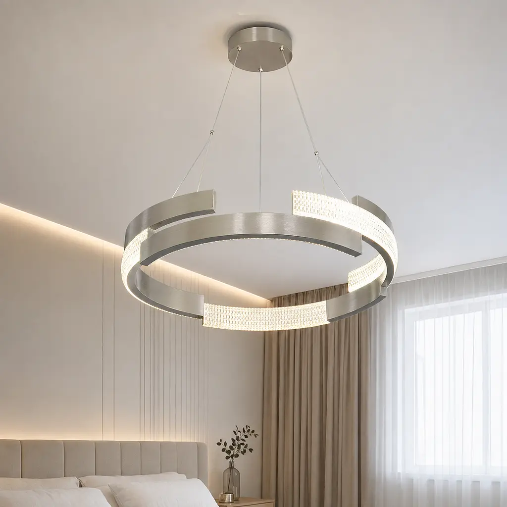 Срібляста підвісна LED люстра-кільце з прозорим декором Artlight 3684/85SN