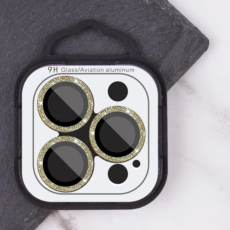 Защитное стекло Metal Sparkles на камеру (в упак.) для Apple iPhone 15 Pro (6.1) /15 Pro Max (6.7) Золотой / Gold - фото 5