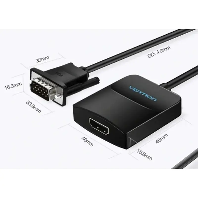 Перехідник VGA 15F to HDMI M 1080P 60Hz 3,5mm Audio 0.15m Vention (ACNBB) - фото 3