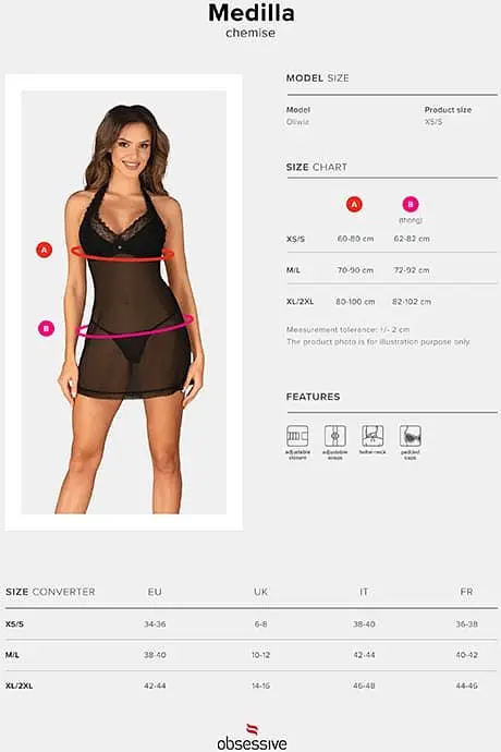 Комплект Obsessive Medilla chemise (Чорний, XS/S) Obsessive 100439 96932 - фото 3