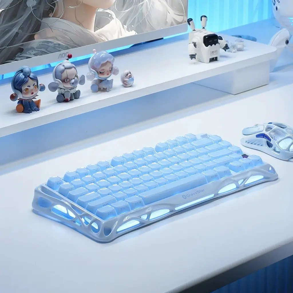 Клавіатура GravaStar Mercury K1 80 keys Kailh Cherry Pink EN BT/WL/USB Ice Blue (GSK1_BLU) - фото 7