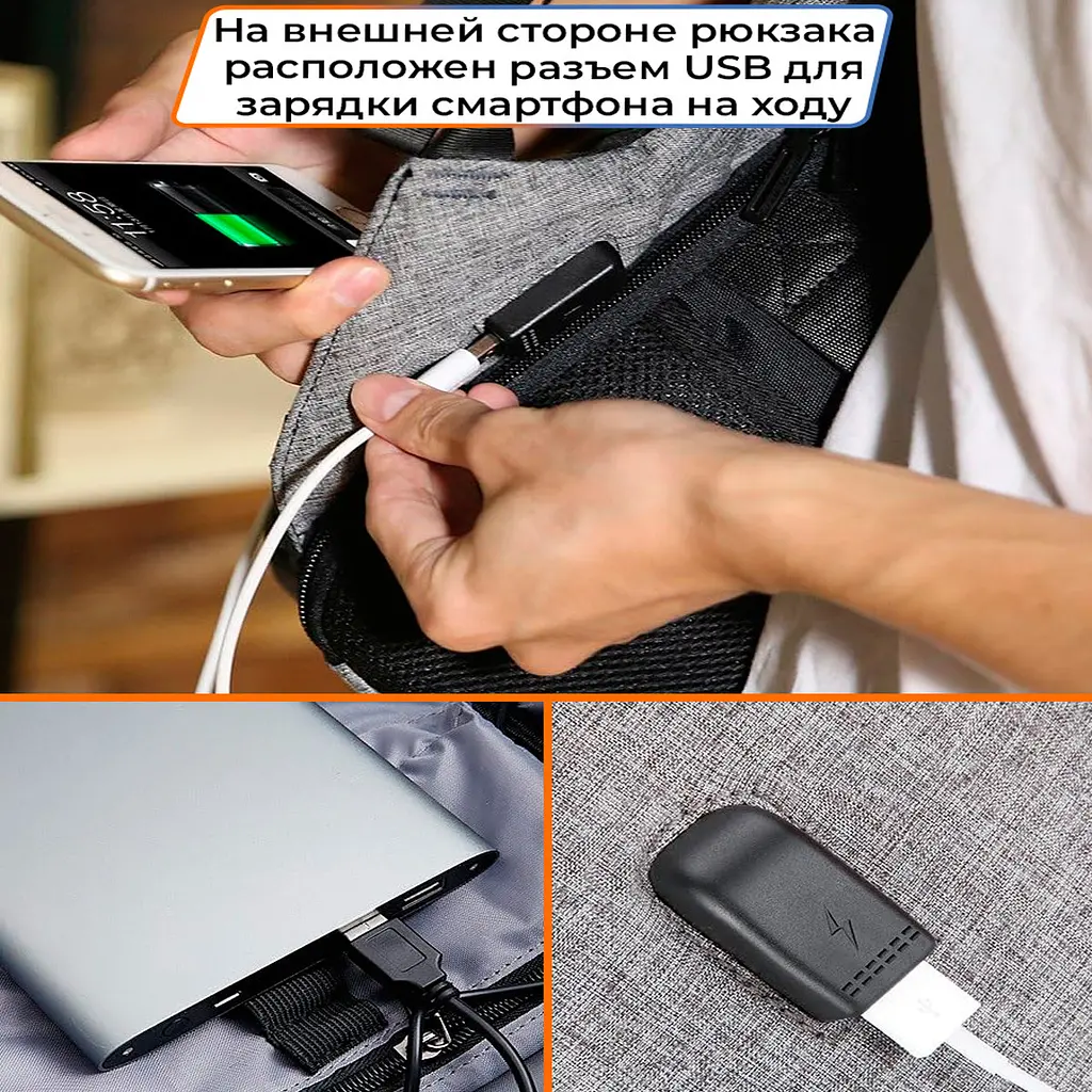 Рюкзак антизлодій Mark Ryden 5815 з відсіком для ноутбука до 15.6" та USB 18 л Grey (16244) - фото 6
