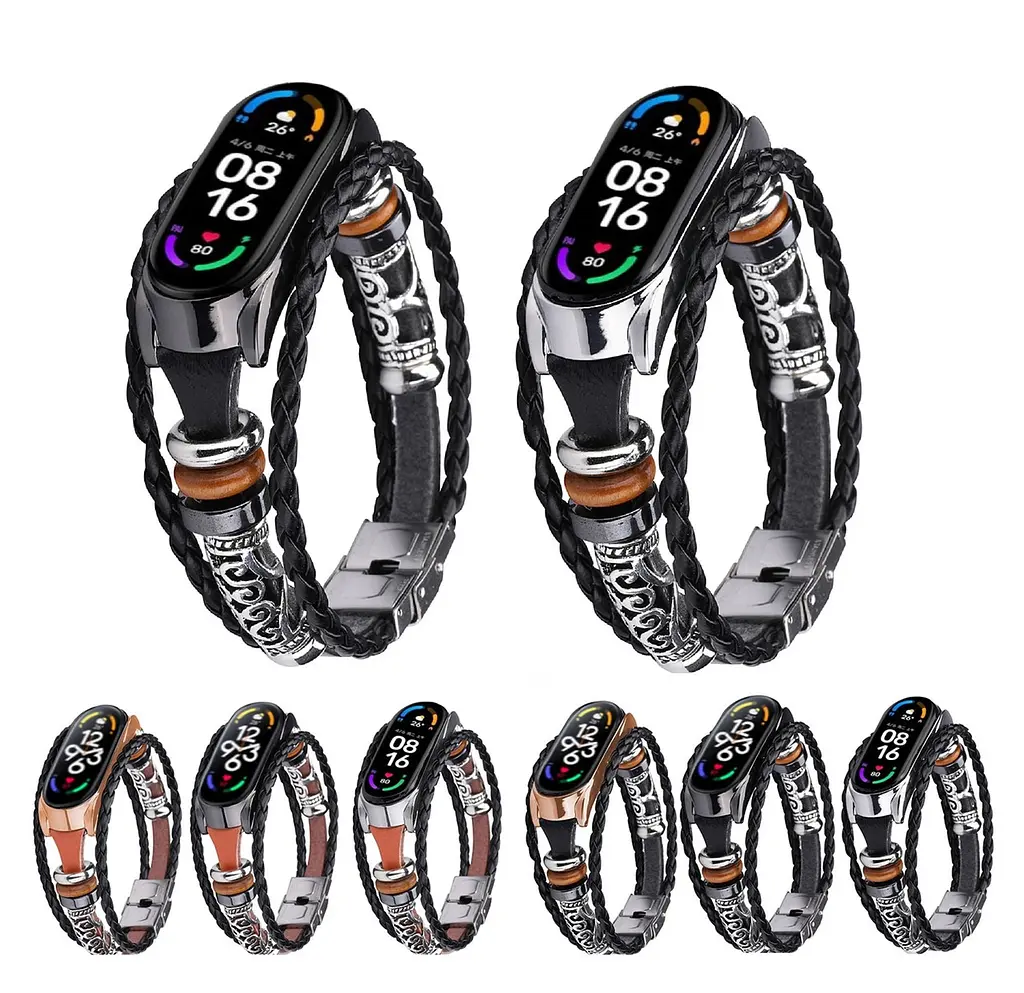 Ремешок винтажный Carprie для фитнес-браслета Xiaomi Mi Band 7 и 7NFC Type A Black black - фото 5