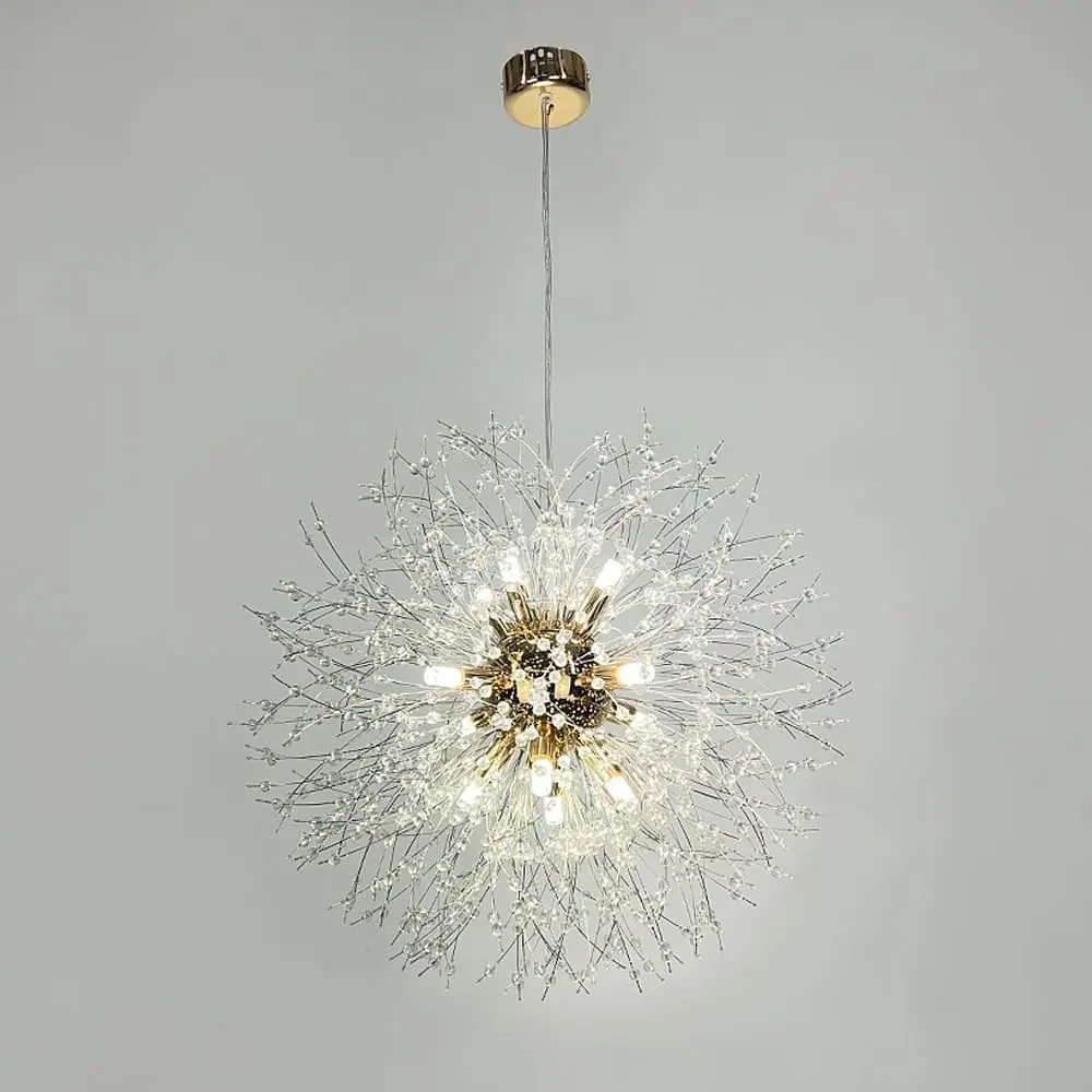 Пухнастий підвісний світильник-кулька у вигляді кульбаби в золотому корпусі Ø 55 см | Арт. AS 155/550 P GD | Line F - фото 4