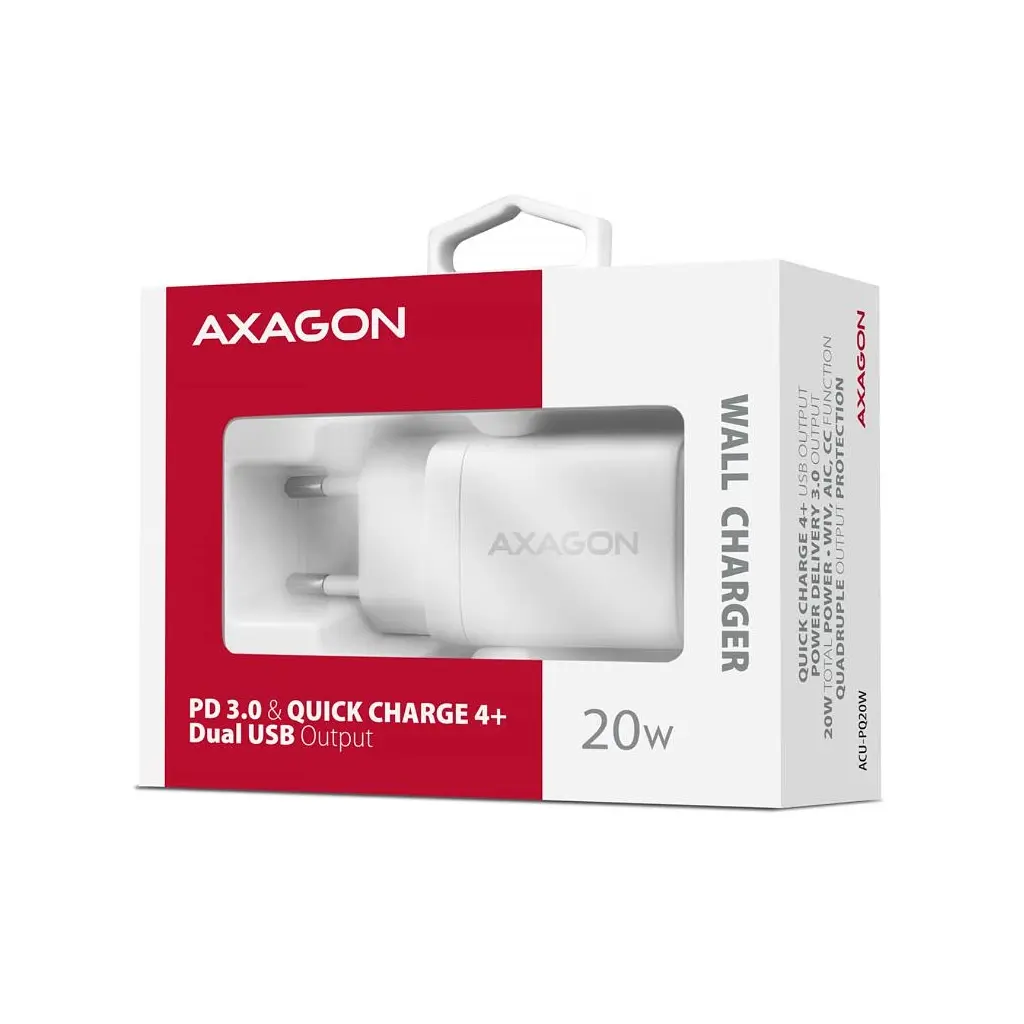Зарядний пристрій AXAGON 1xUSB QC3.0 + 1xUSB-C PD20W white (ACU-PQ20W) - фото 3