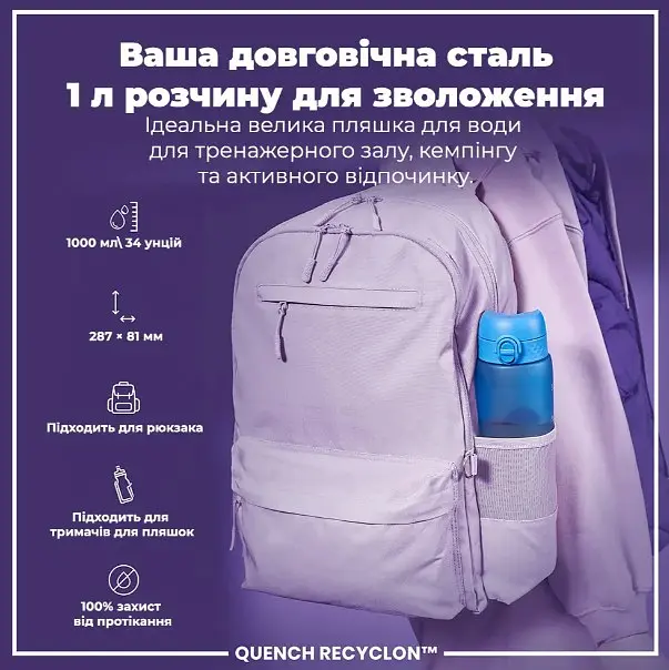 Бутылка для воды ION8 1000 мл BPA Free Times To Drink (ЭКО бутылка) Blue &amp; Pink (I8RF1000PBPMOT) - фото 5