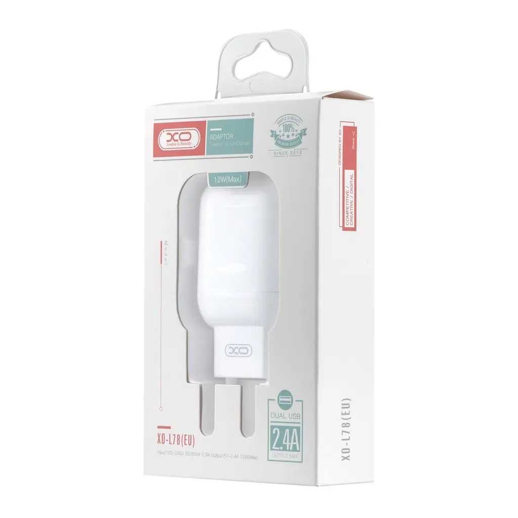Мережевий зарядний пристрій XO L78 EU 12W 2.4A Dual USB charger Білий - фото 2